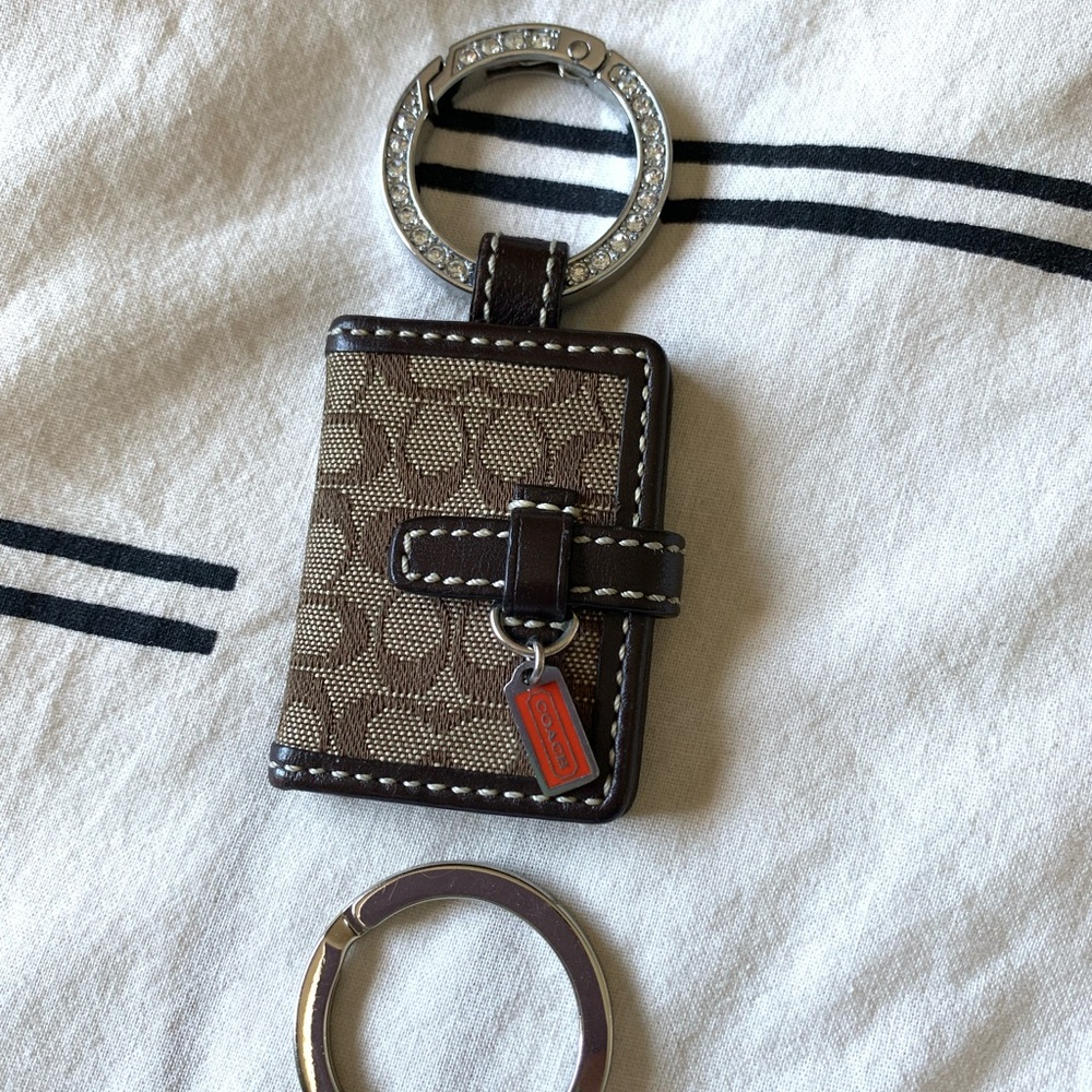 Coach Signature Brown Key Holder with Silver Ring